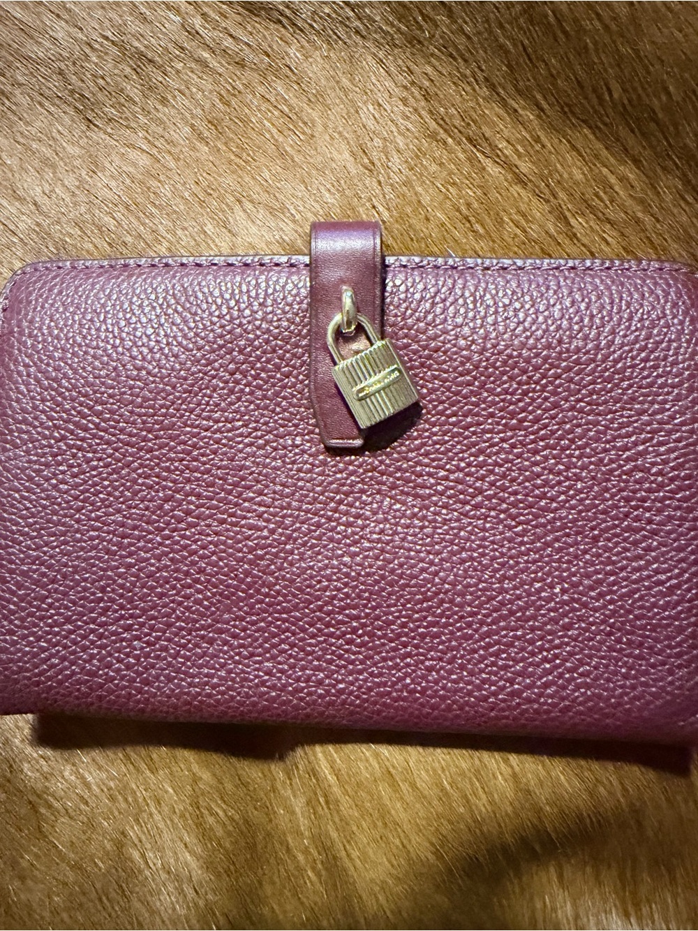 Michael Kors Plum Leather Zip Wallet with Gold Tone Lock